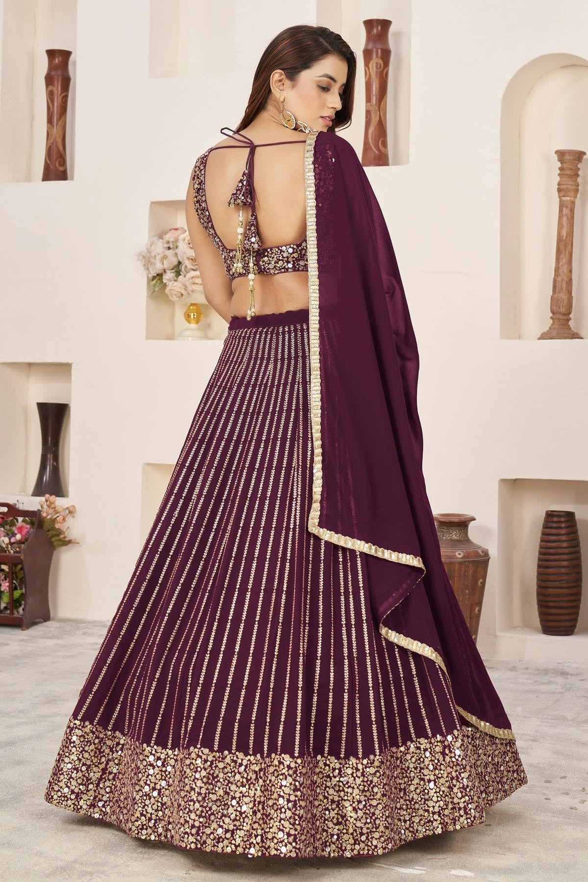 Wine Colour Georgette Lehenga Choli LC1010268 1
