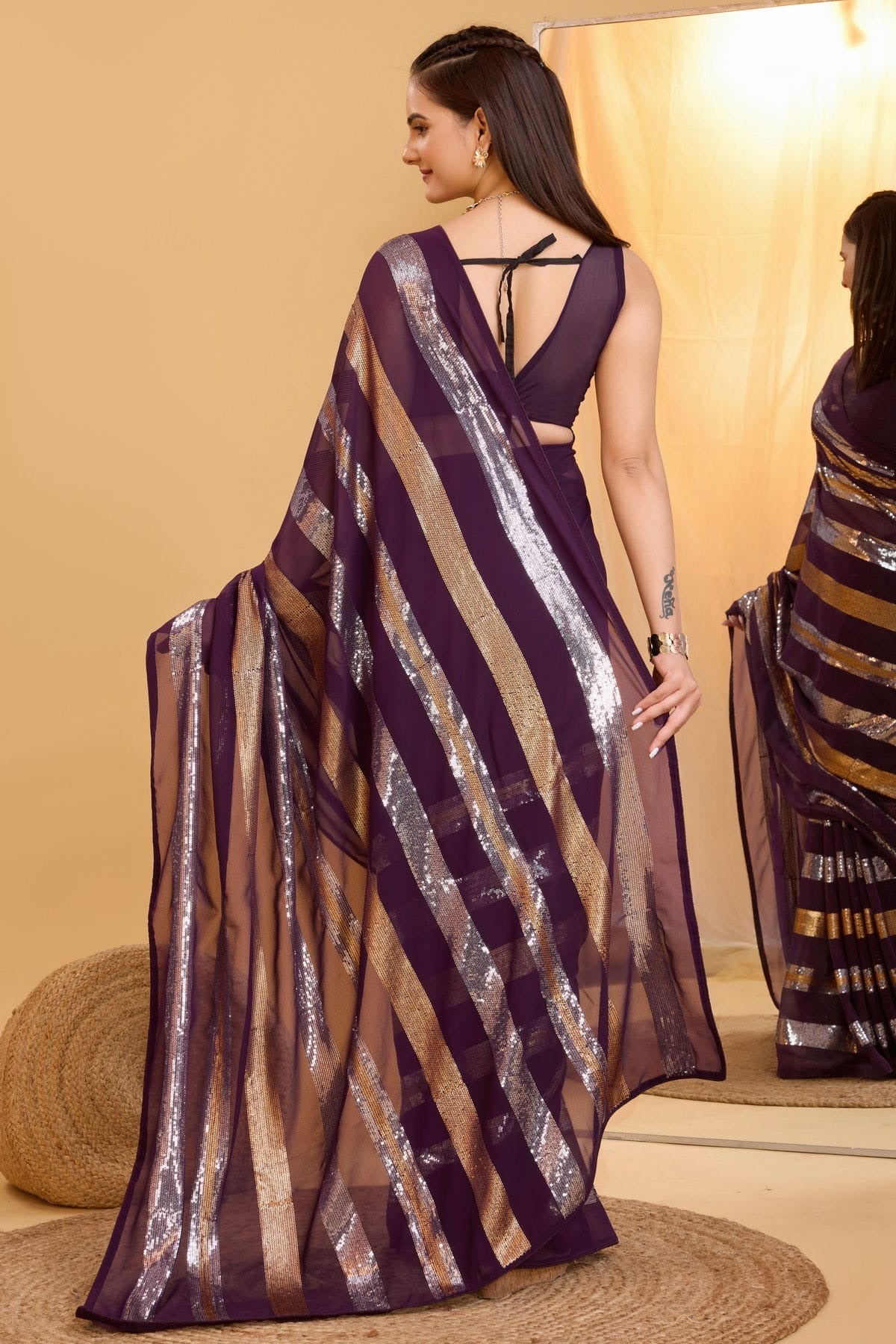 Wine Colour Georgette Saree SD1110001 A