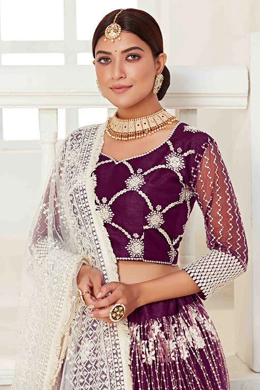 Wine Colour Net Designer Lehenga Choli LC1240017 B