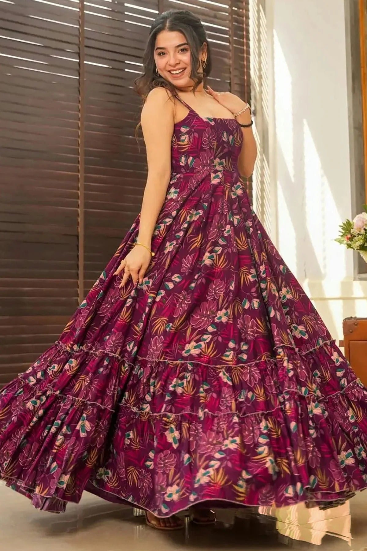 Wine Colour Rayon Stitched Gown GW1112304 B