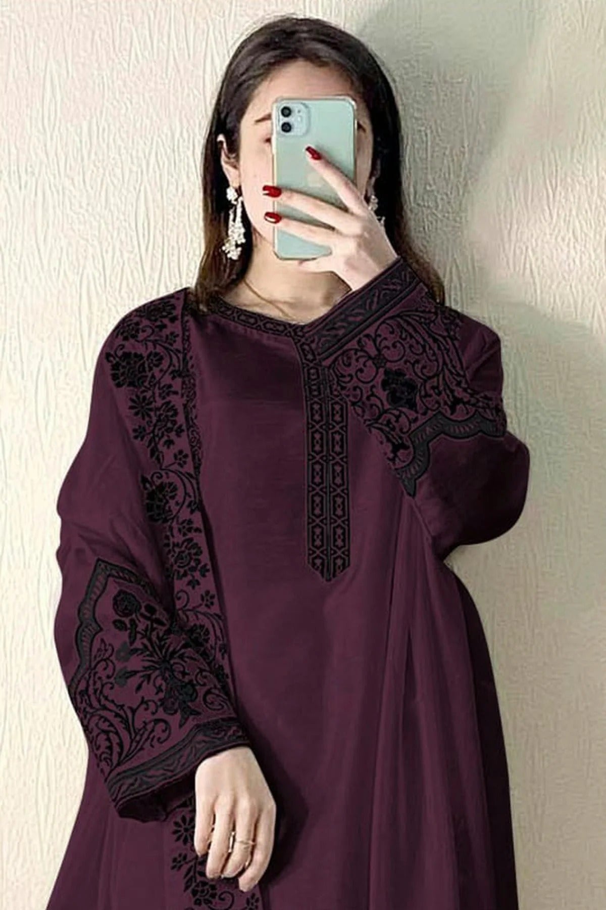 Wine Colour Semi Stitched Faux Georgette Pakistani Suit SM1140269 A