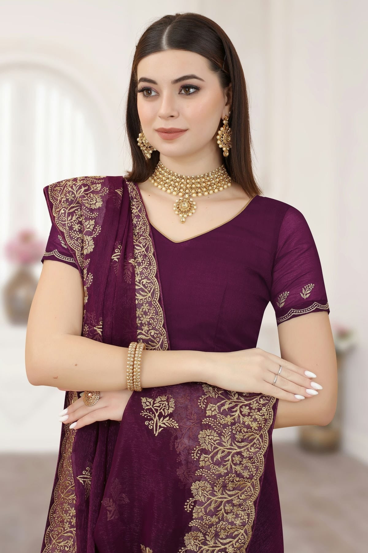 Wine Colour Silk Designer Saree LC1121299 A