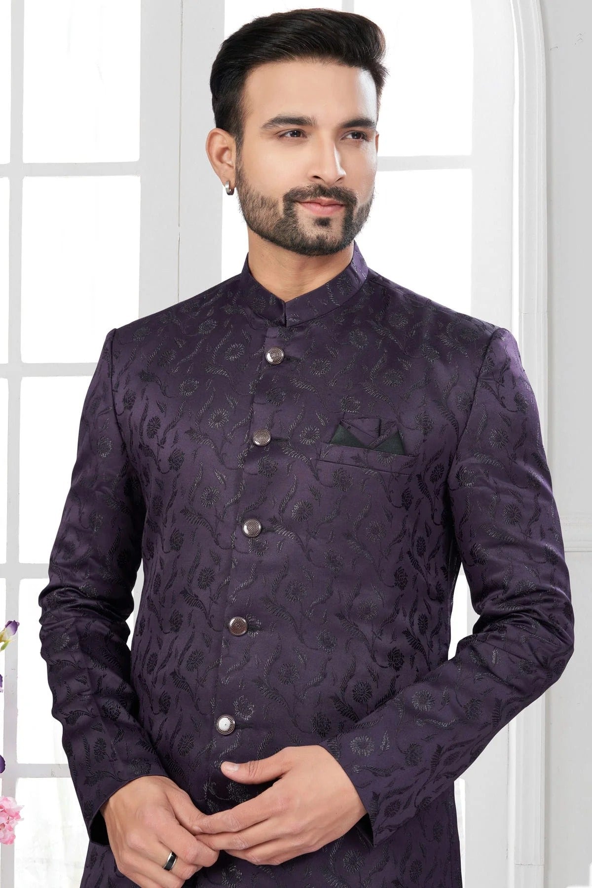 Wine Colour Silk Dupion Sherwani SH1040624 A