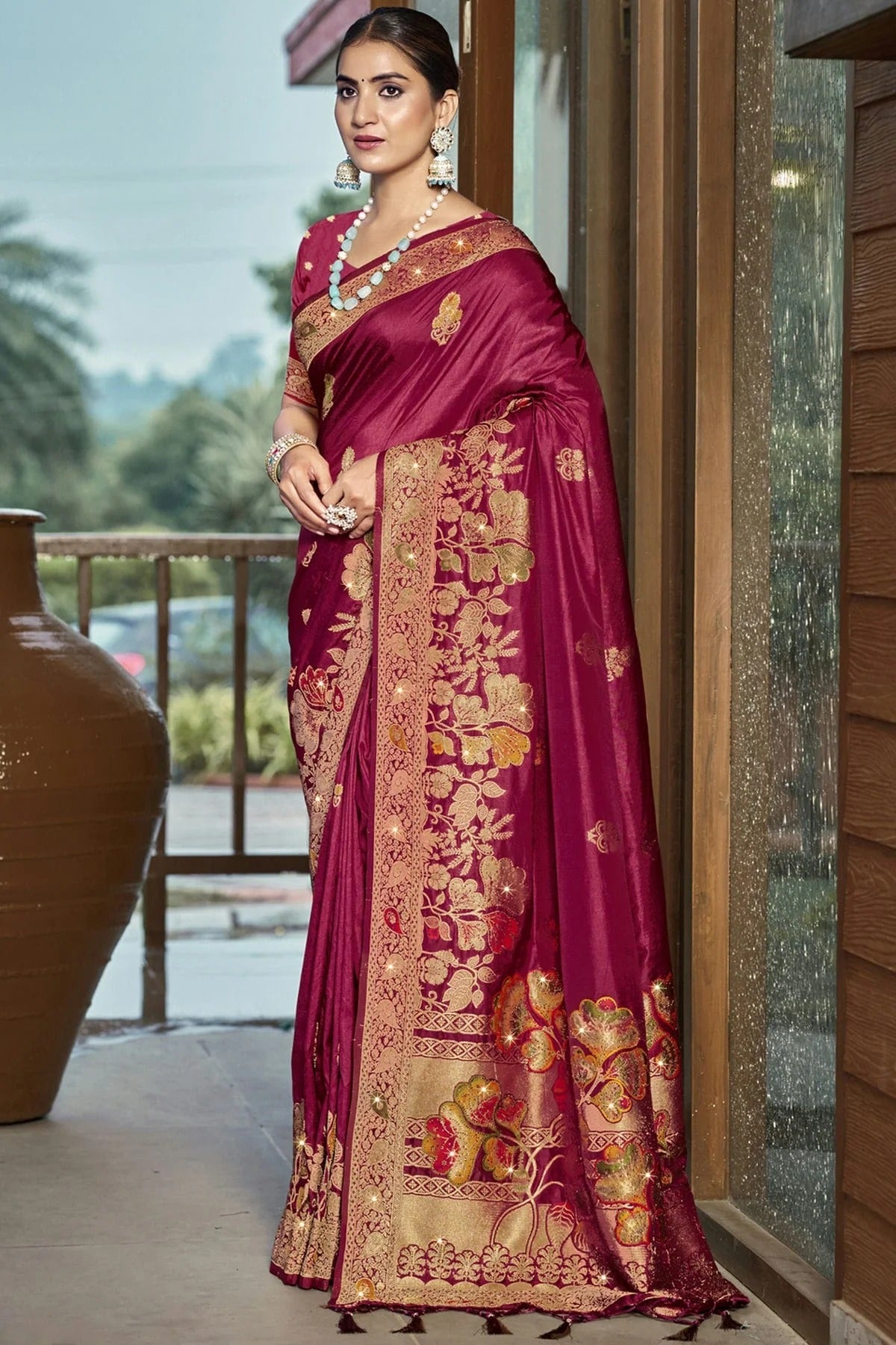 Wine Colour Silk Woven Work Traditional Saree SD1102901
