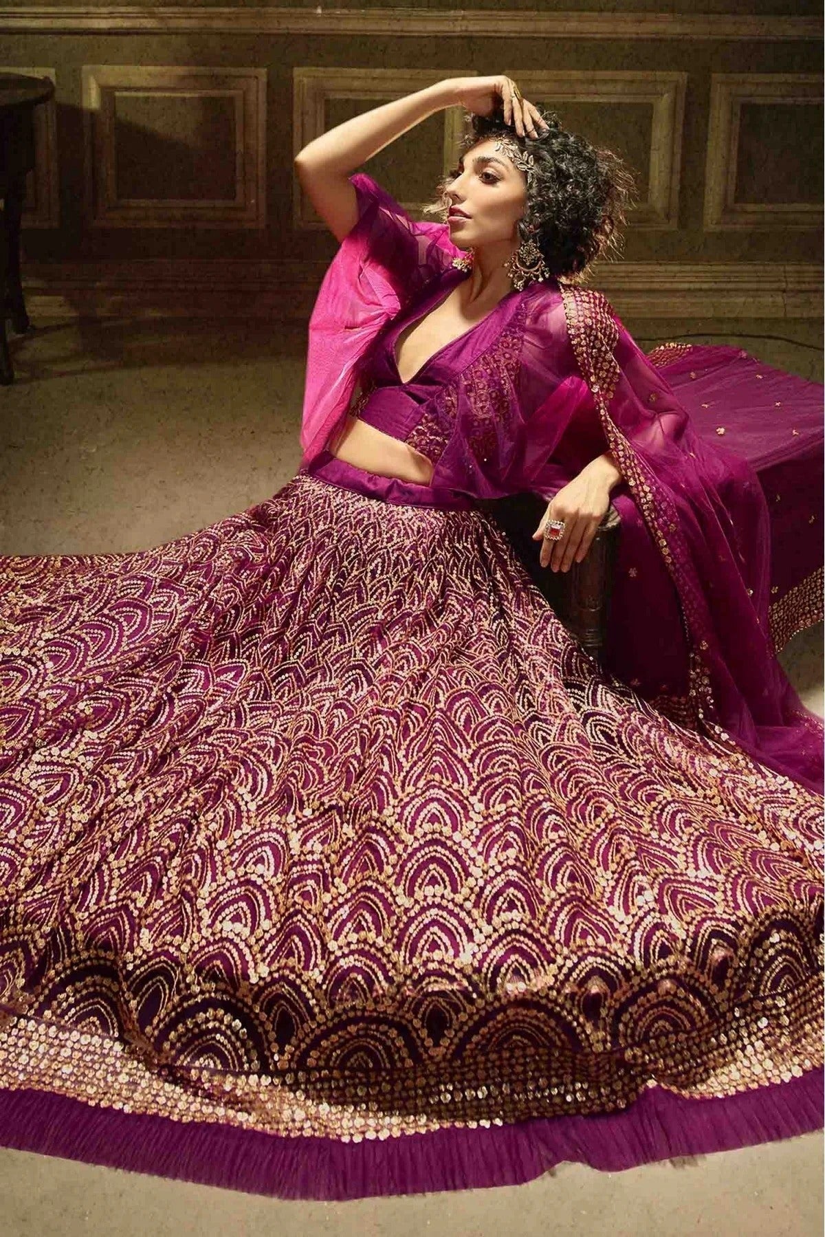 Wine Colour Soft Net Embroidery Lehenga Choli LC1080383 B