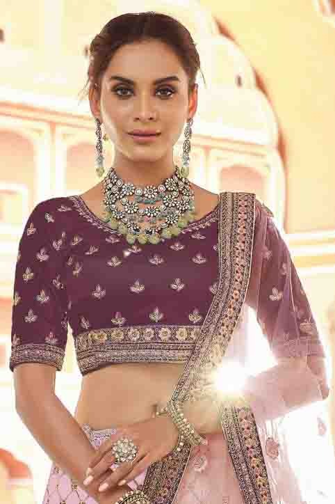 Wine Colour Velvet Hand Work Lehenga Choli LC1080148 A