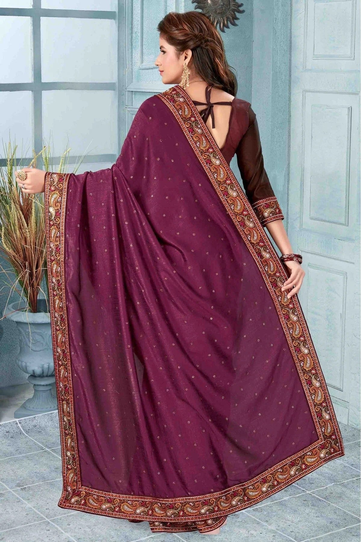 Wine Colour Vichitra Silk Designer Saree SD1120528 A