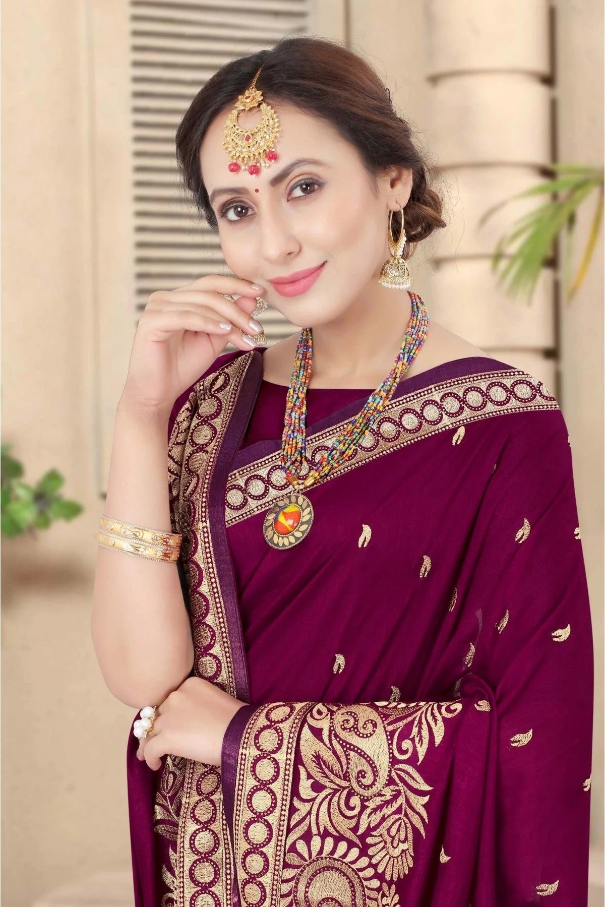 Wine Colour Vichitra Silk Designer Saree SD1120675 A