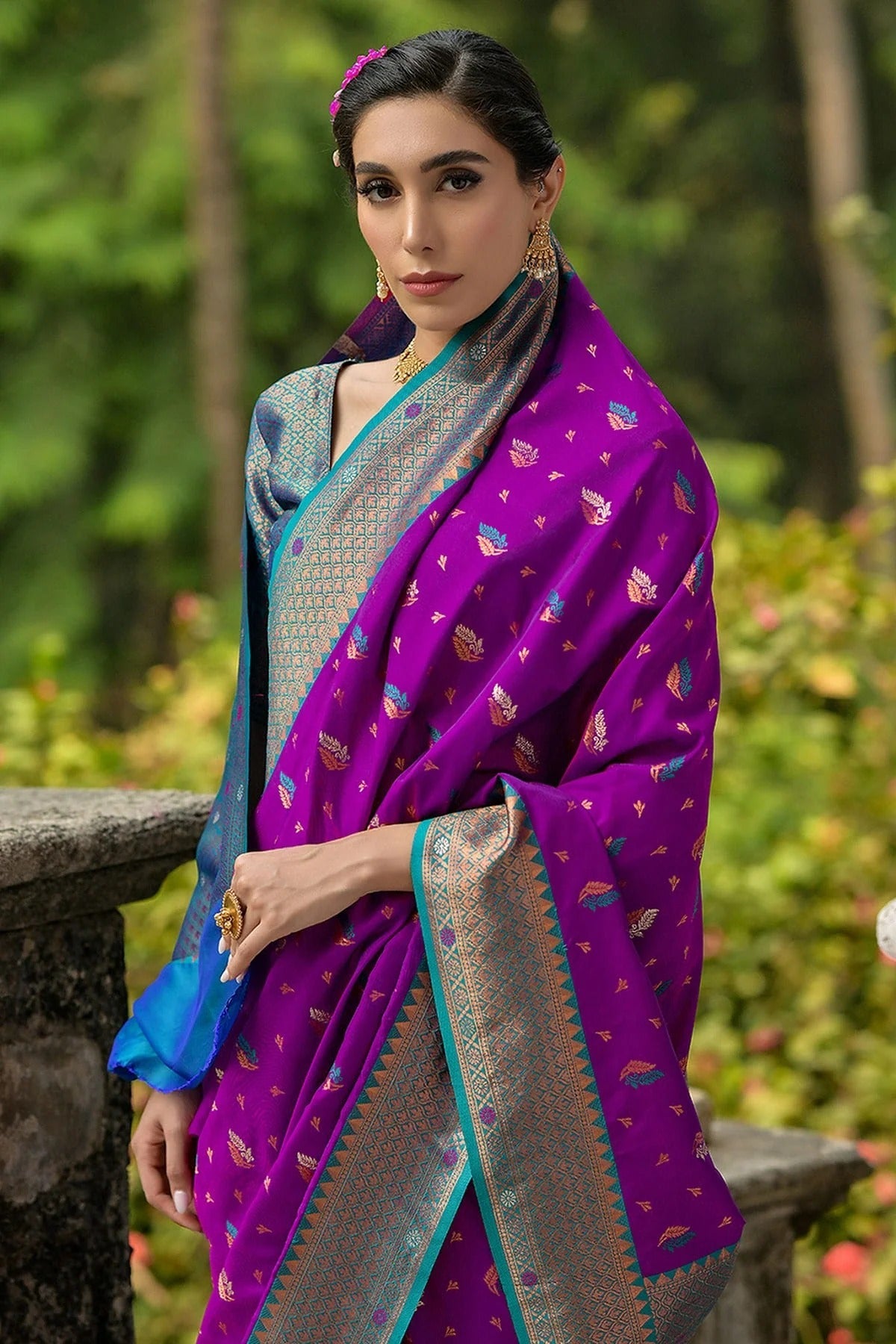 Wine Colour Woven Work Banarasi Silk Saree SD1260018 B