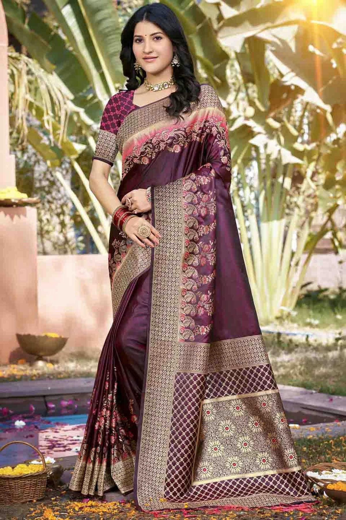 Wine Colour Woven Work Silk Traditional Saree SD1103510