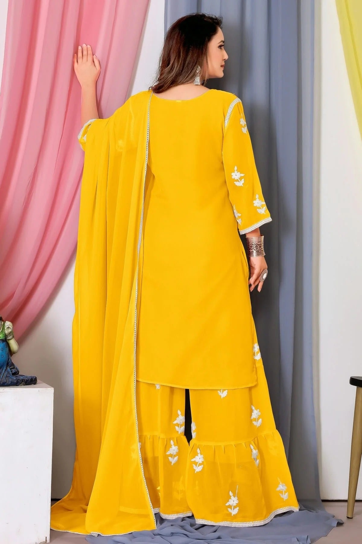 Yellow Colour Bamber Georgette Sharara Suit SM1110704 A