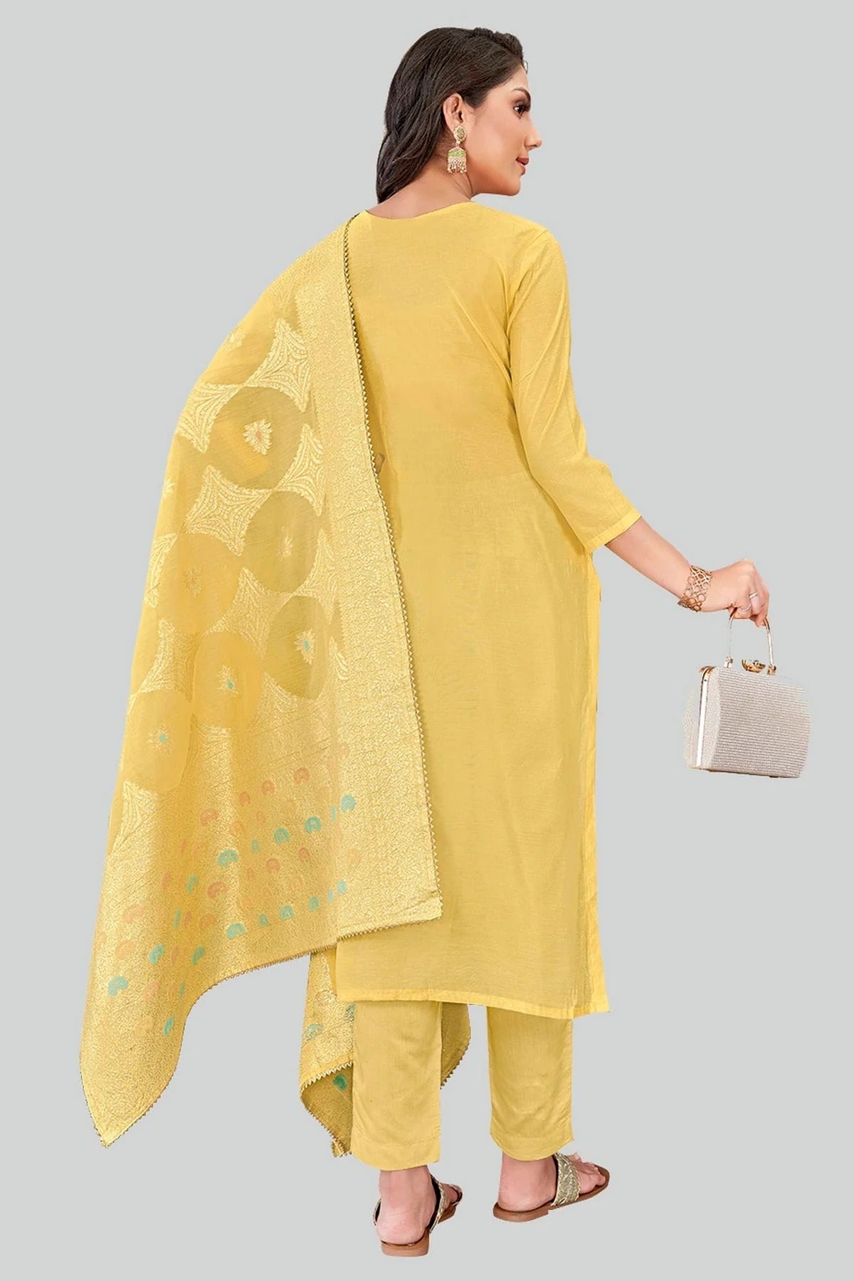 Yellow Colour Chanderi Silk Pant Style Suit SM1110620 A