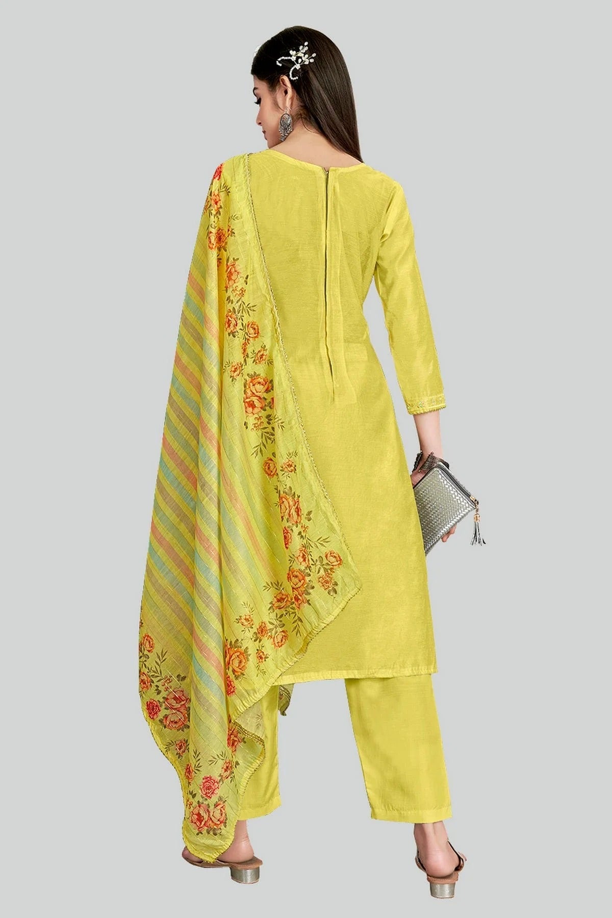 Yellow Colour Chanderi Silk Pant Style Suit SM1110634 A