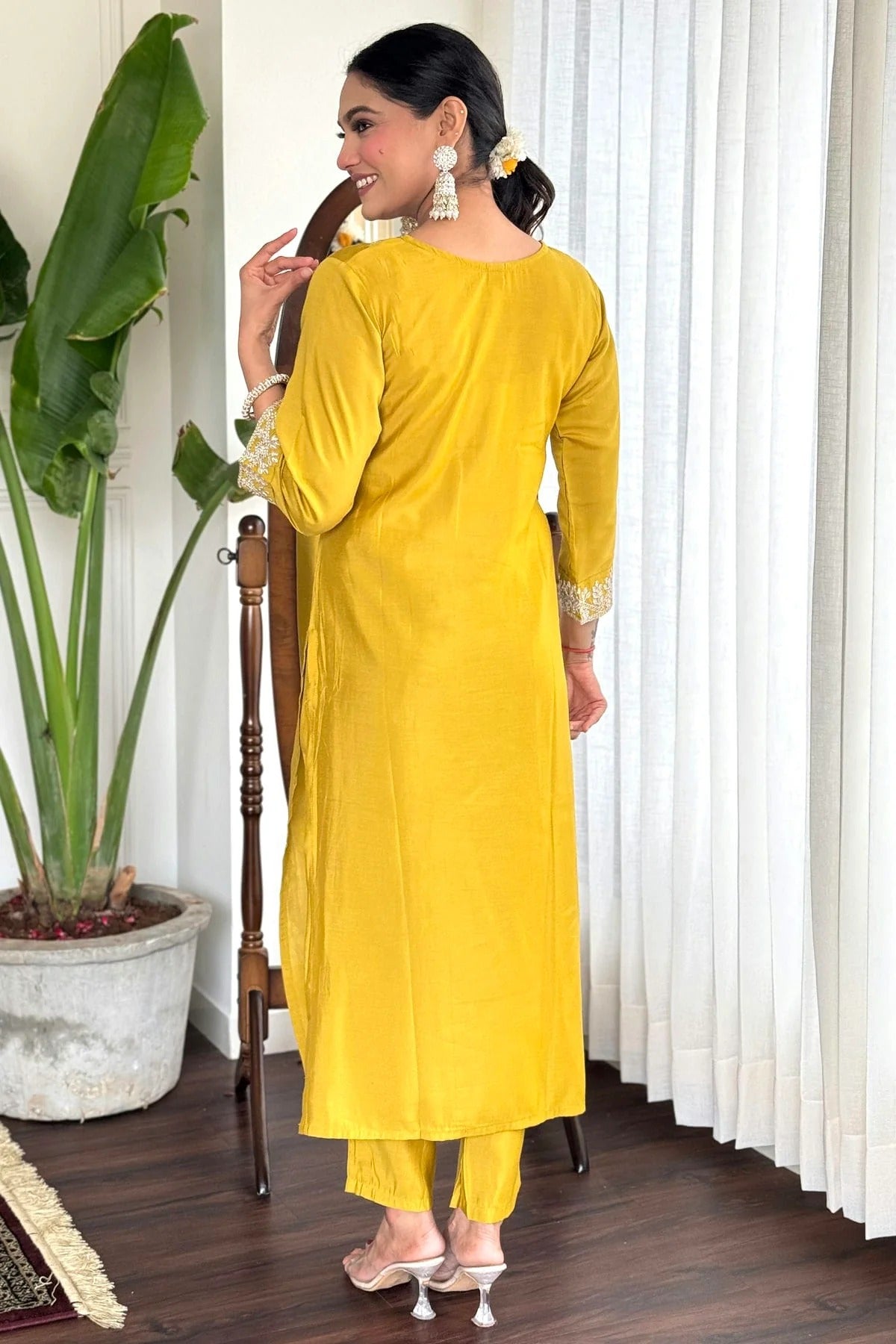 Yellow Colour Chanderi Stitched Salwar Suit SS1111959 A