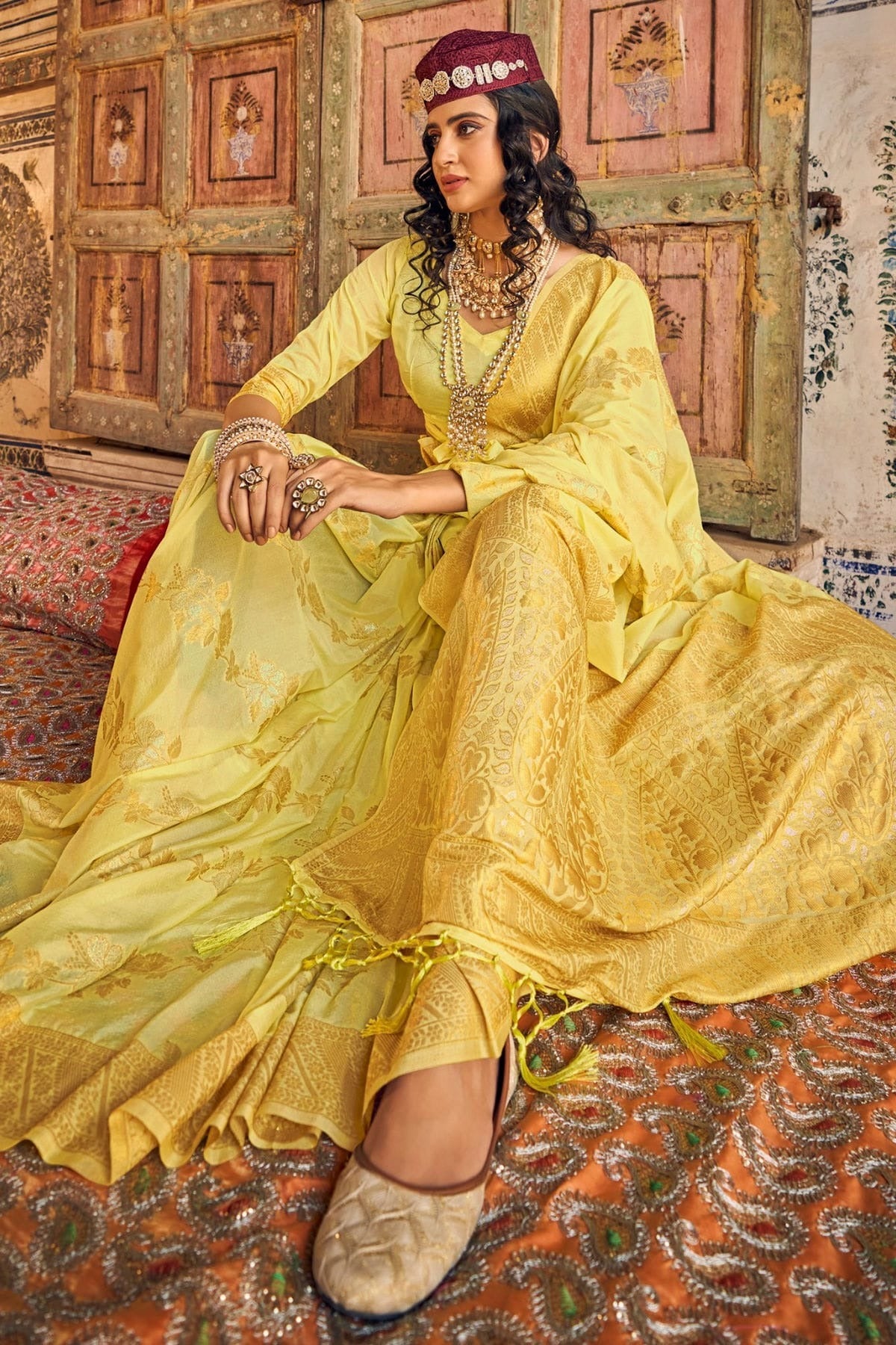 Yellow Colour Chinon Georgette Woven Work Saree SD1290083 A