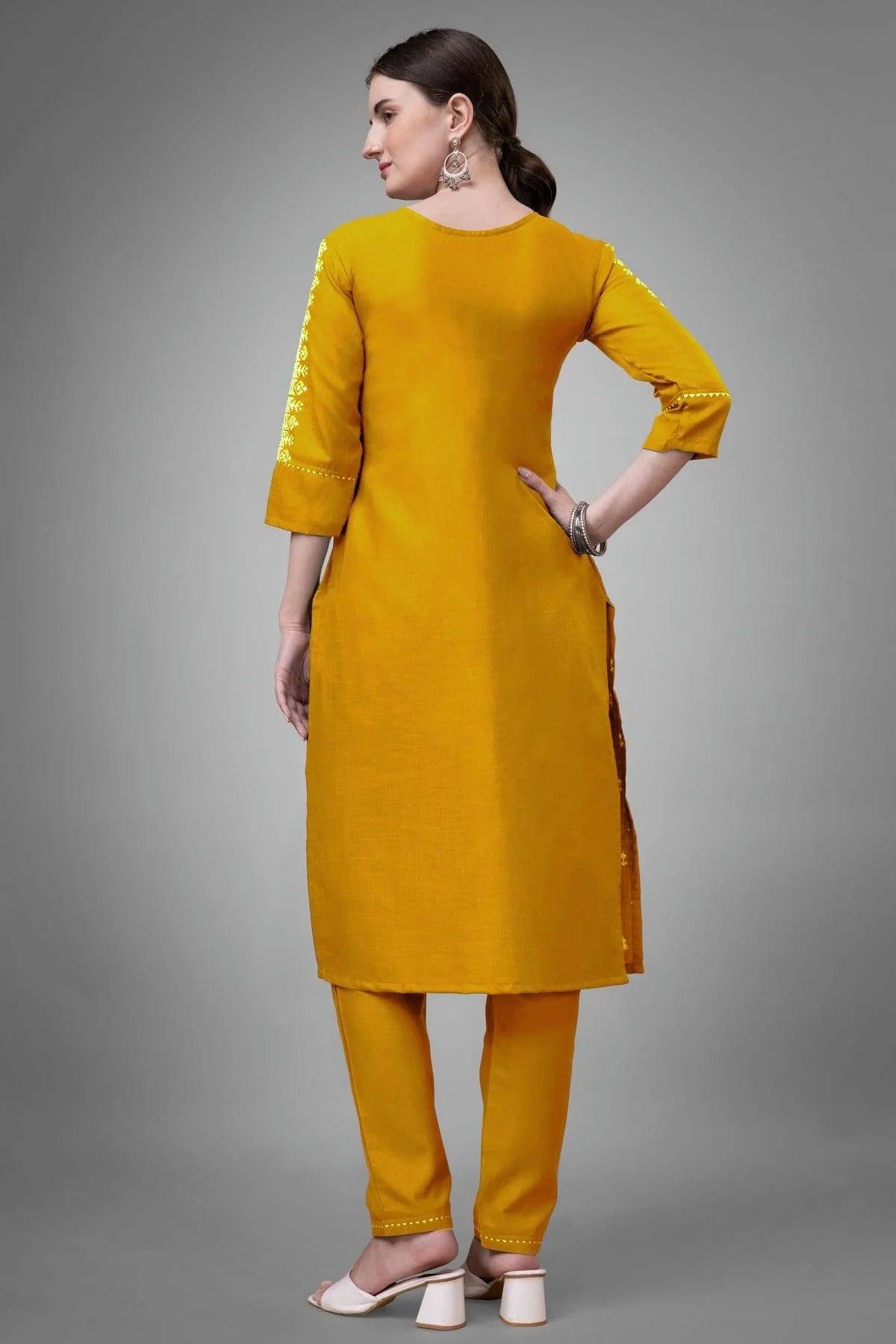 Yellow Colour Cotton Blend Kurta And Pant Set KR1111333 A