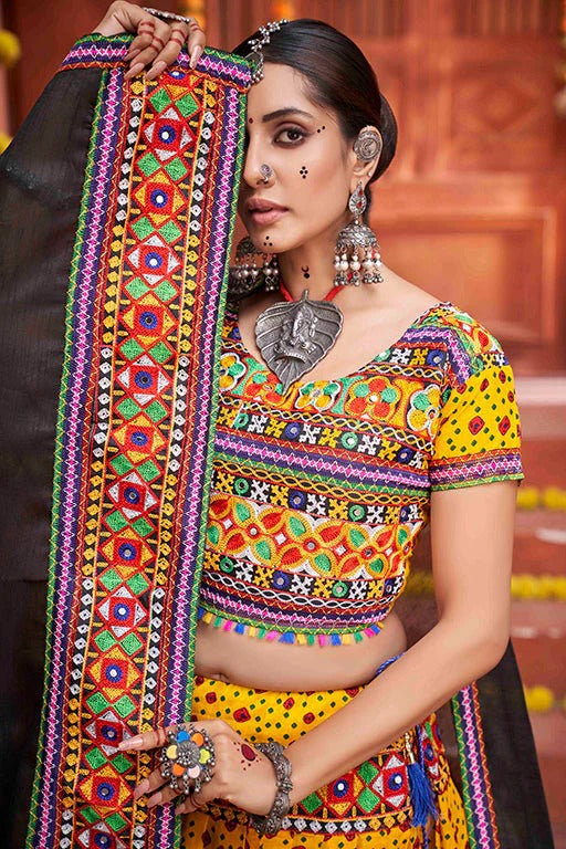 Yellow Colour Cotton Silk Navratri Lehenga Choli LC1240075 B