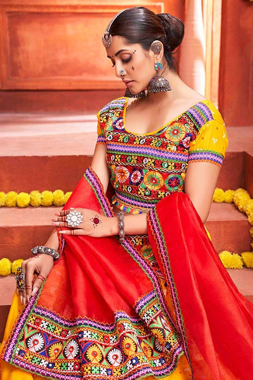 Yellow Colour Cotton Silk Navratri Lehenga Choli LC1240077 B
