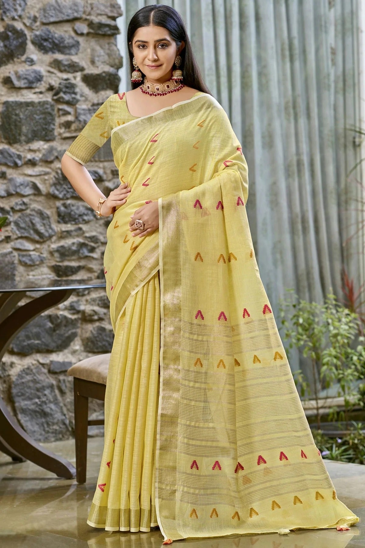 Yellow Colour Cotton Woven Work Traditional Saree SD1103110