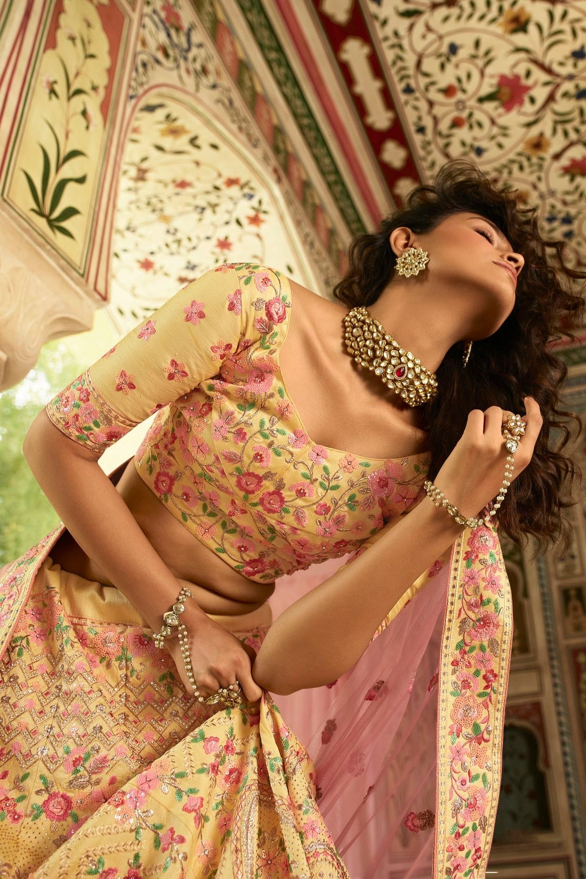 Yellow Colour Embroidery Art Silk Lehenga Choli LD1080800 A