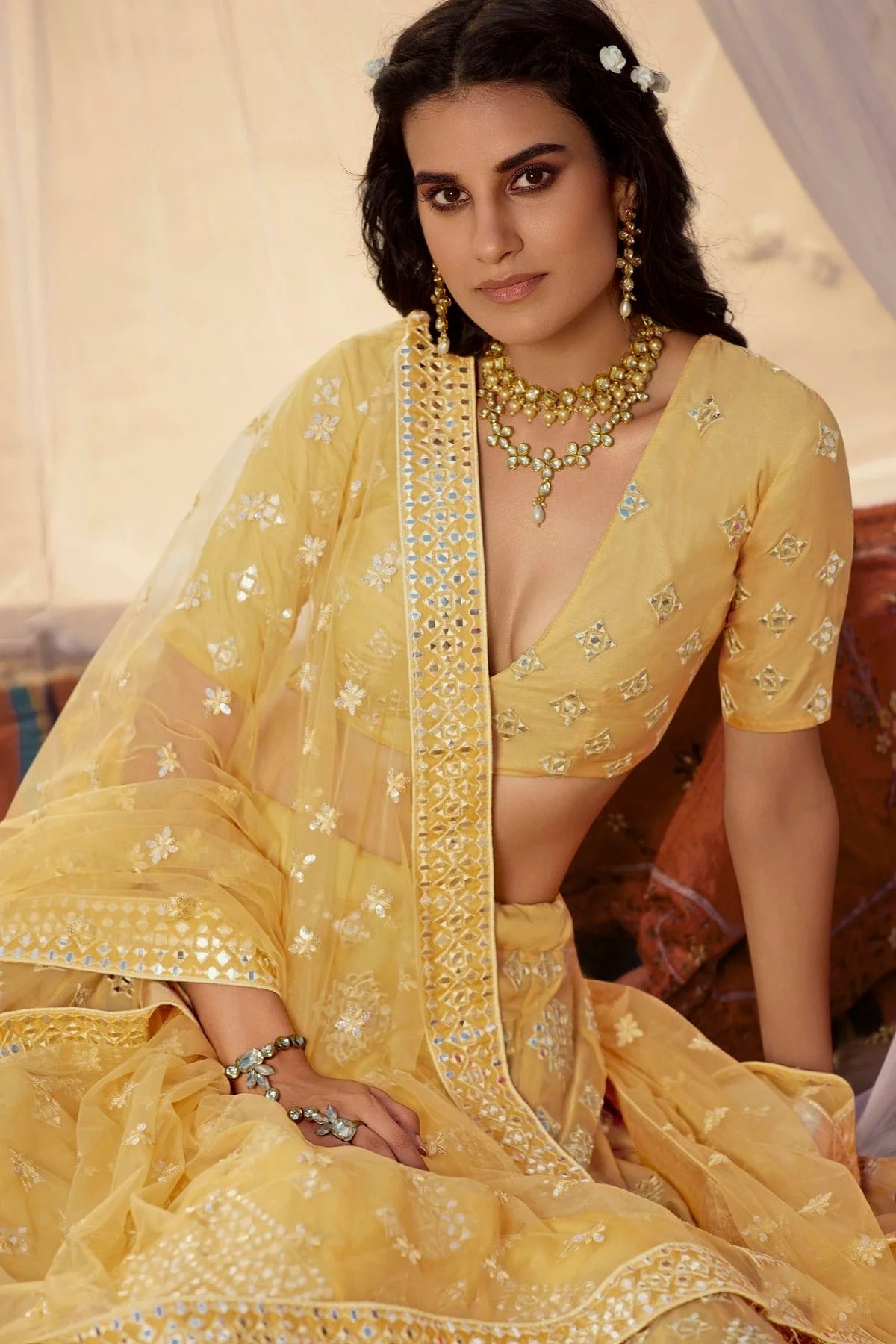 Yellow Colour Embroidery Organza Lehenga Choli LD1080688 A