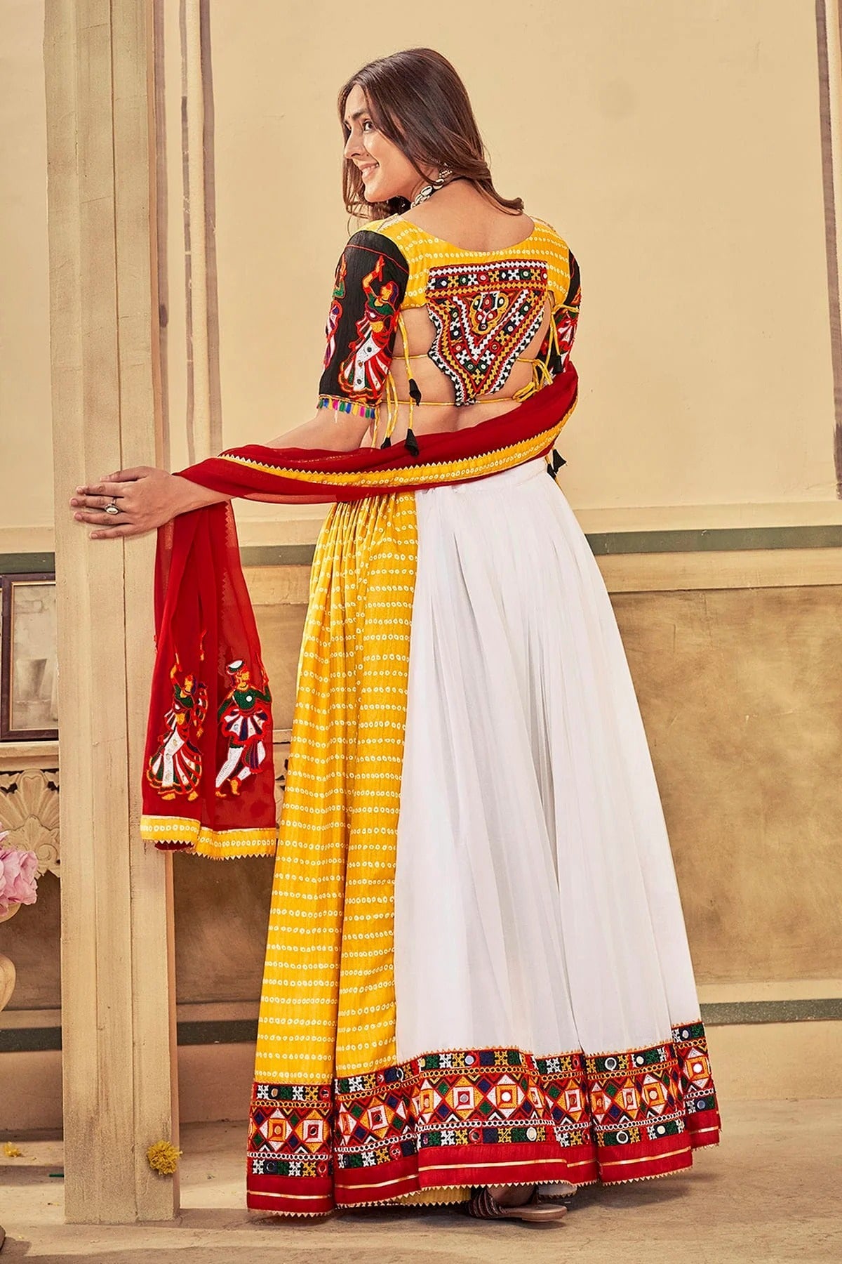 Yellow Colour Embroidery Work Georgette Navratri Lehenga LD1170023 A