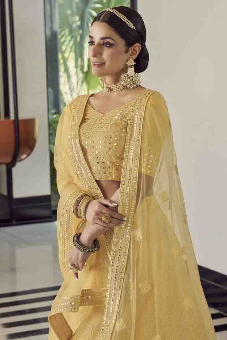 Yellow Colour Georgette Sequins Work Lehenga Choli LC1080356 B