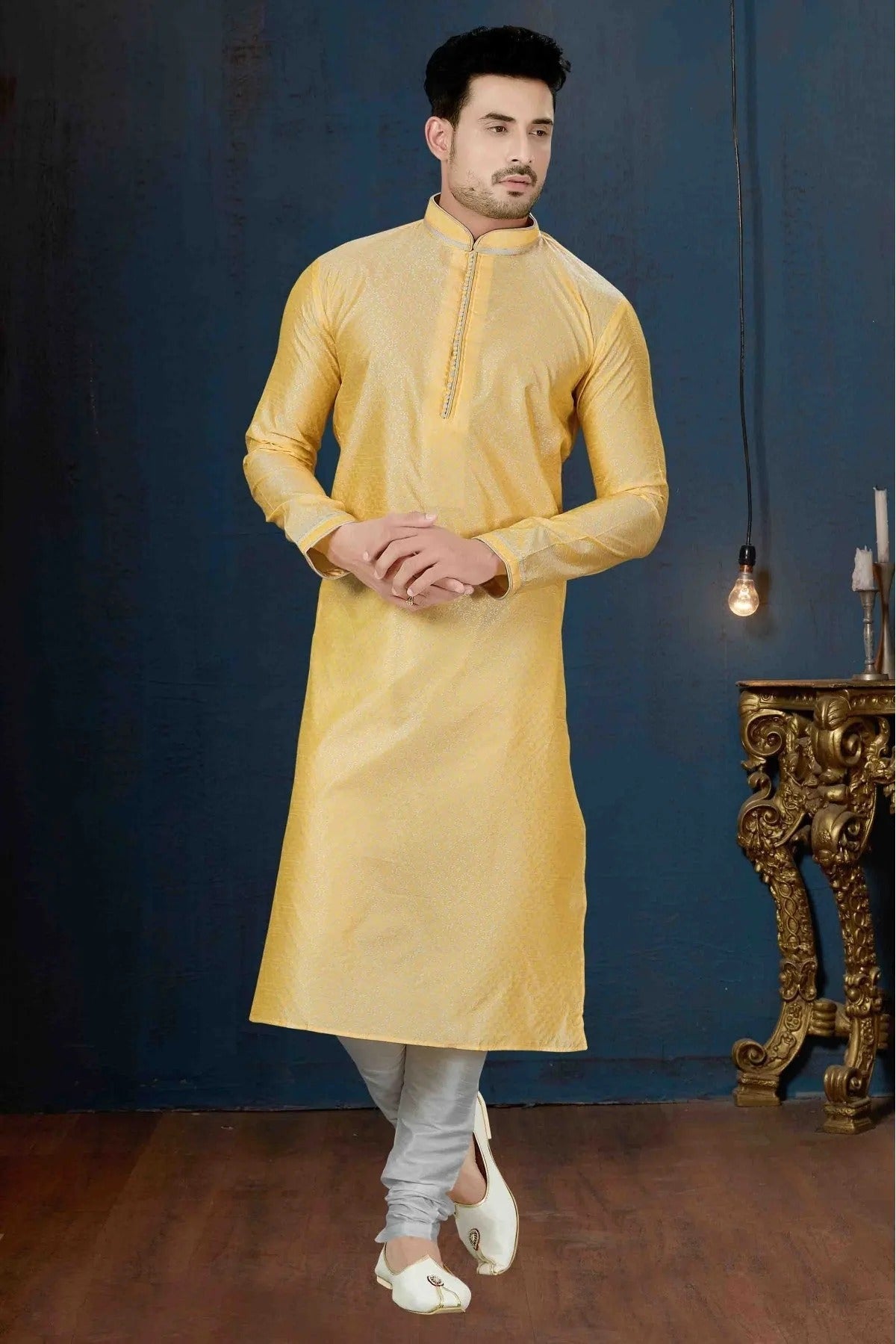 Yellow Colour Kurta Pajama In Jacquard Fabric KP1040067