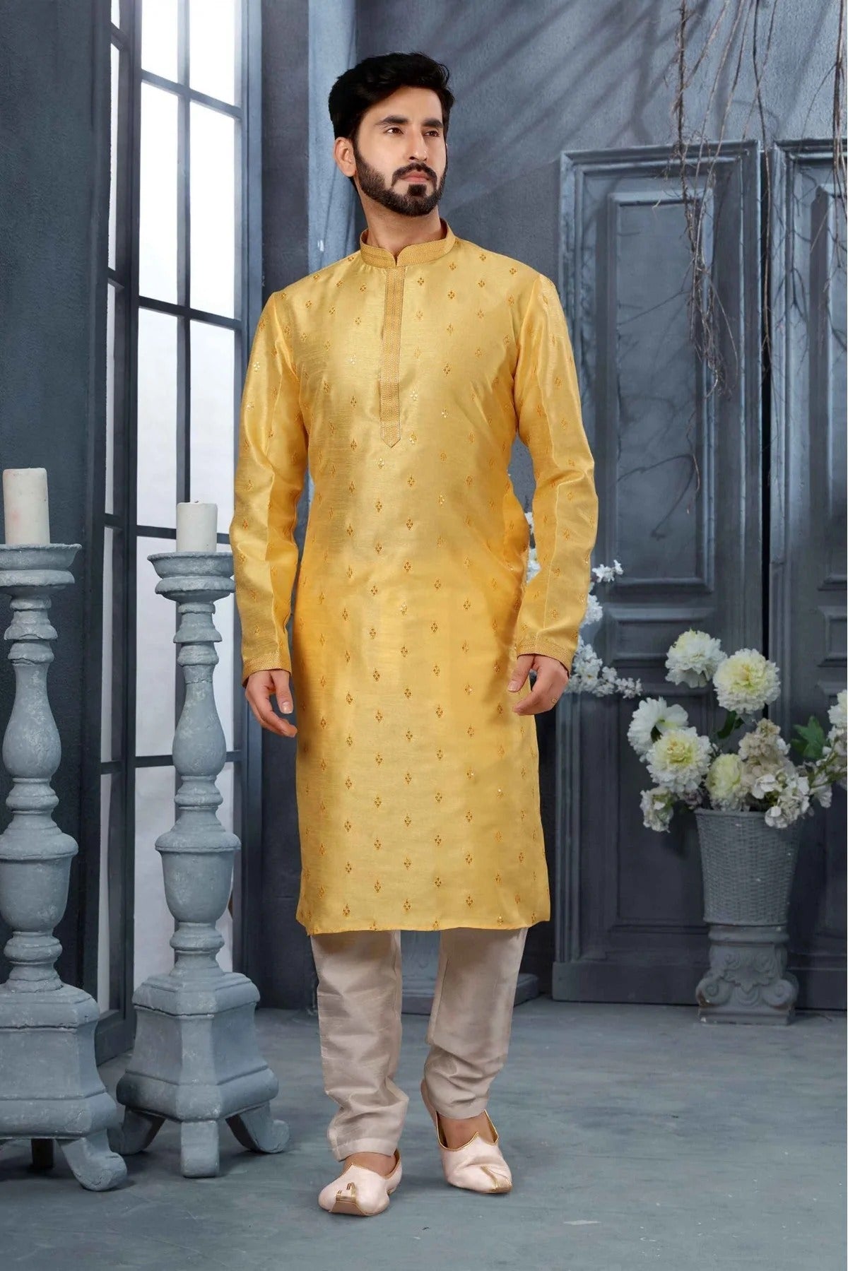 Yellow Colour Kurta Pajama In Silk Fabric KP1040136