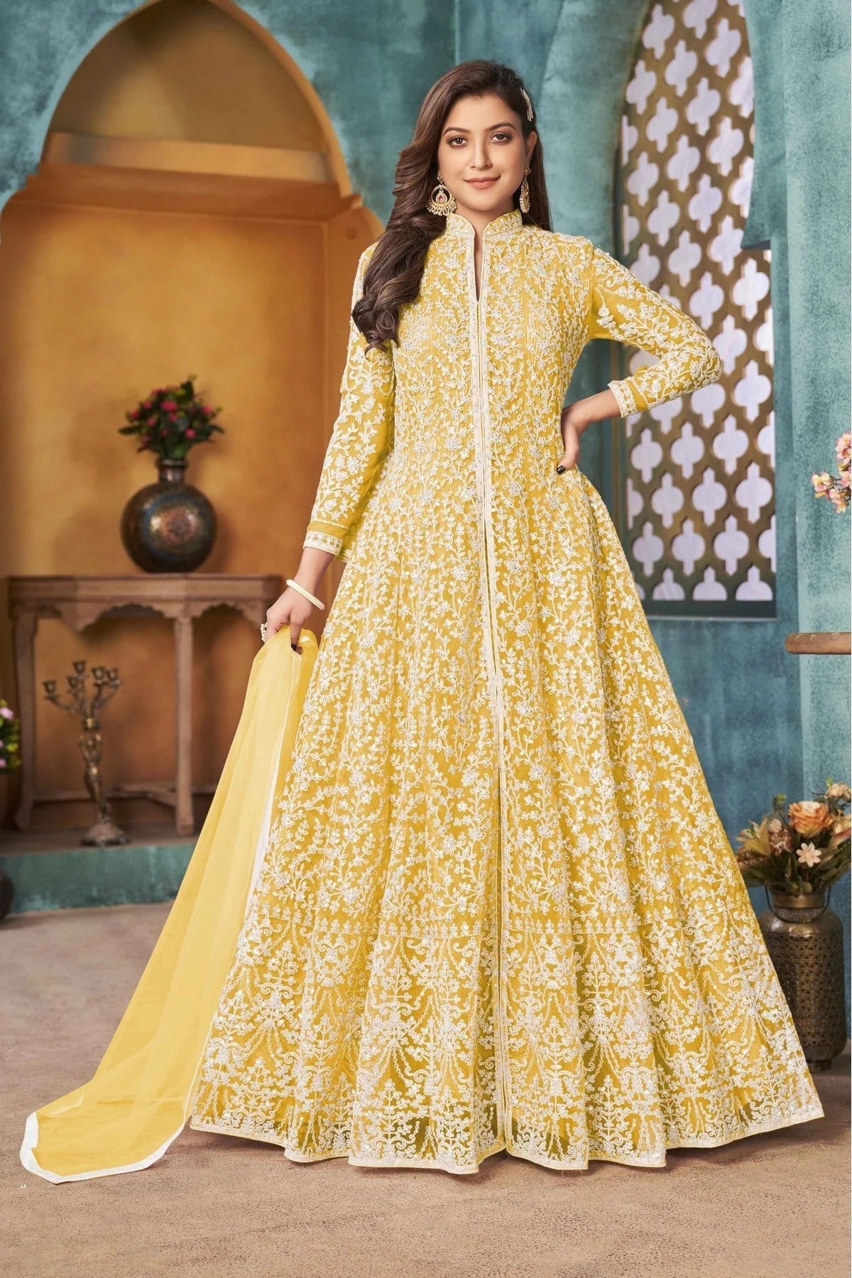 Yellow Colour Net Anarkali Suit SM1050152