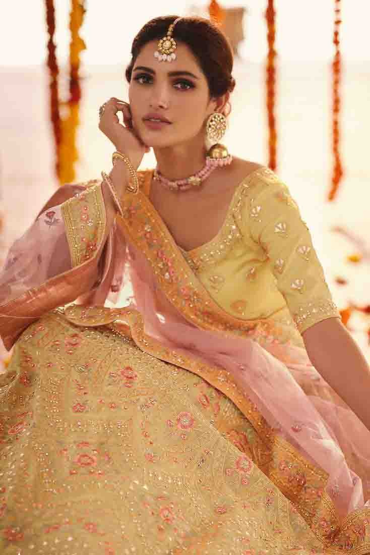 Yellow Colour Organza Thread Work Lehenga Choli LC1080334 B