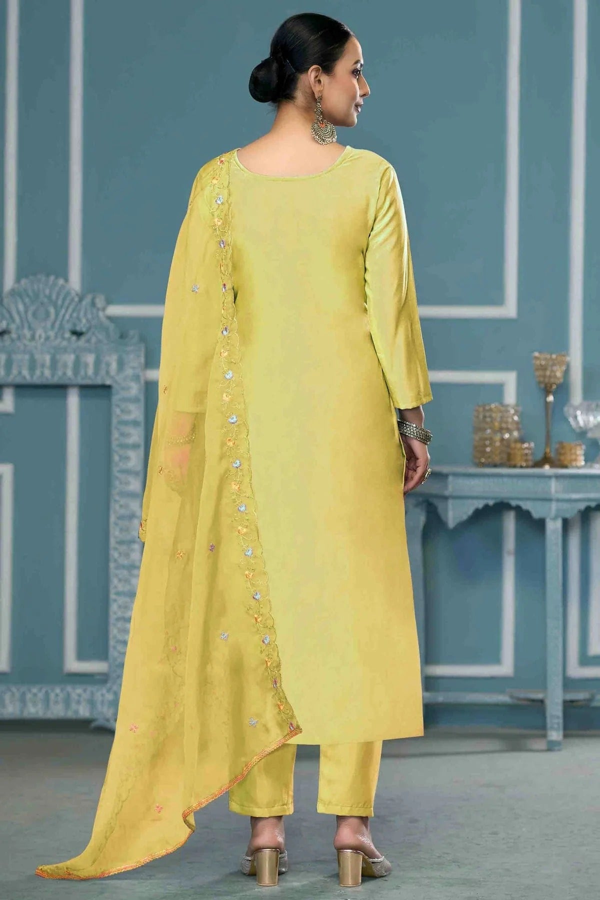 Yellow Colour Roman Cotton Pant Style Suit SM1113237 A