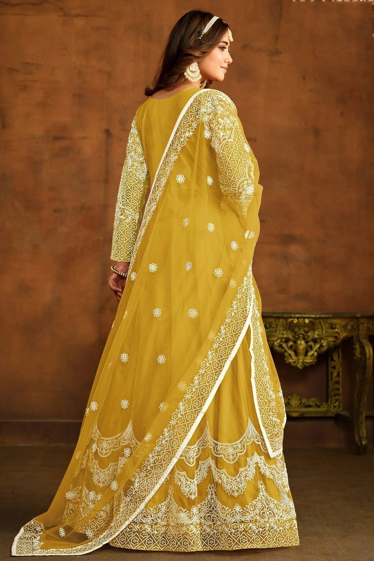 Yellow Colour Semi Stitched Net Anarkali Suit SM1050440 A