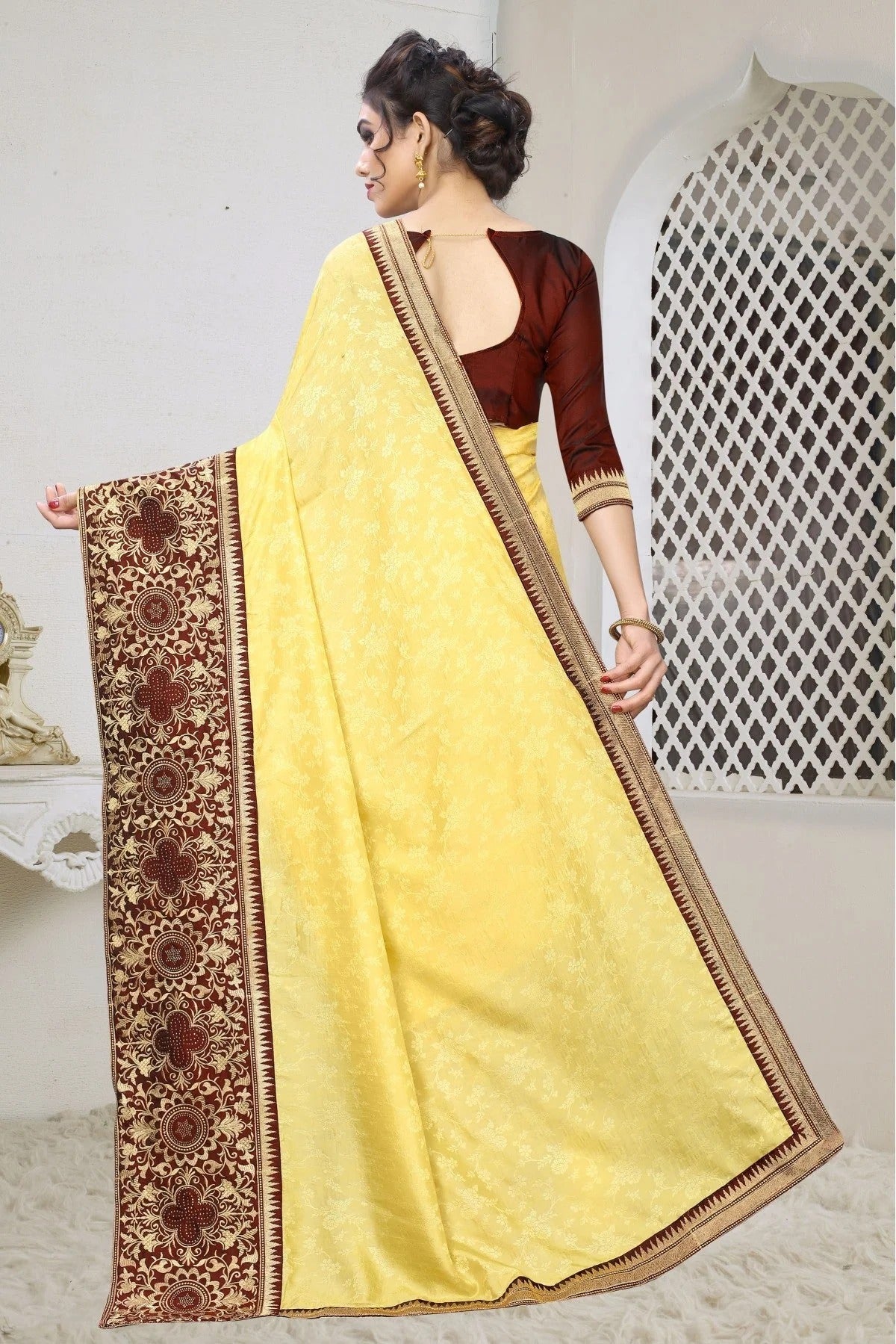 Yellow Colour Silk Jacqaurd Embroidery Saree SD1120829 A
