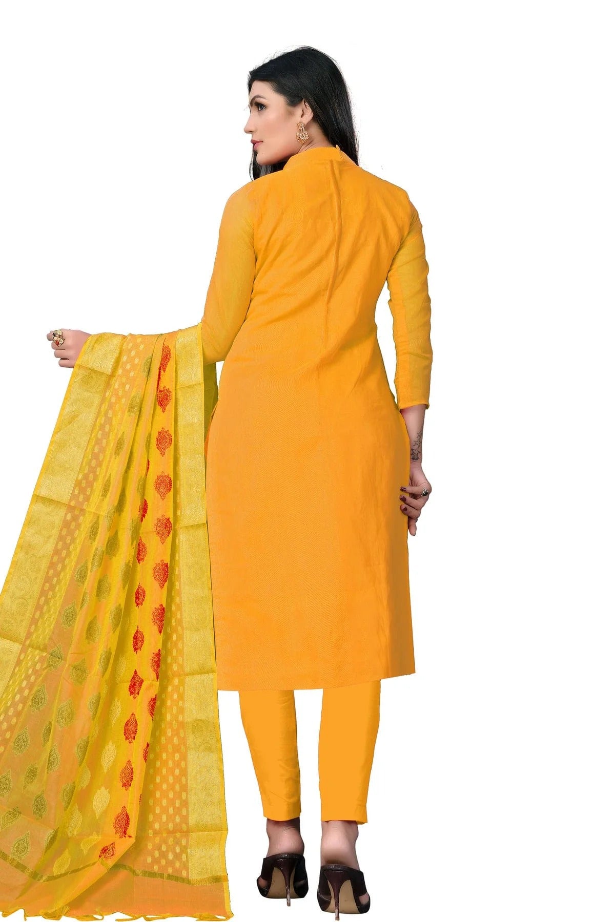 Yellow Colour Unstitched Banarasi Jacquard Fabric Straight Suit US1160907 A