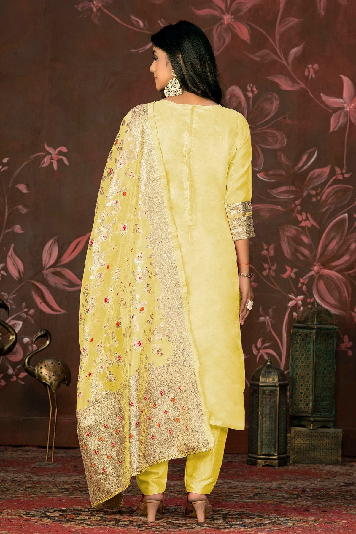 Yellow Colour Unstitched Banarasi Jacquard Straight Suit US1161303 A