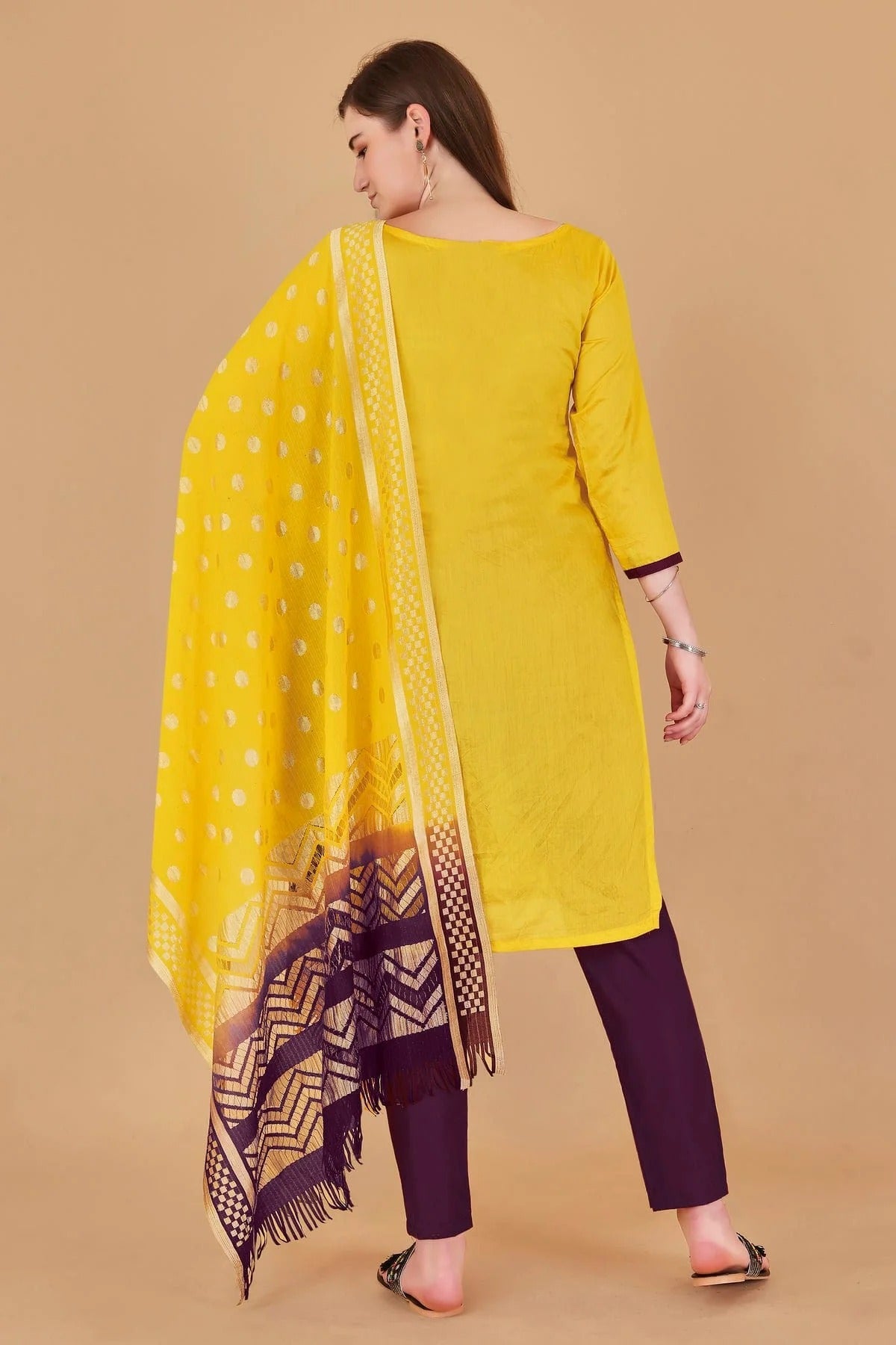 Yellow Colour Unstitched Cotton Jacquard Straight Suit US1160886 A