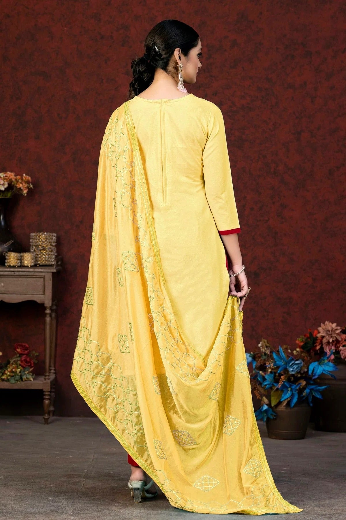 Yellow Colour Unstitched Glass Cotton Fabric Straight Suit US1160893 A