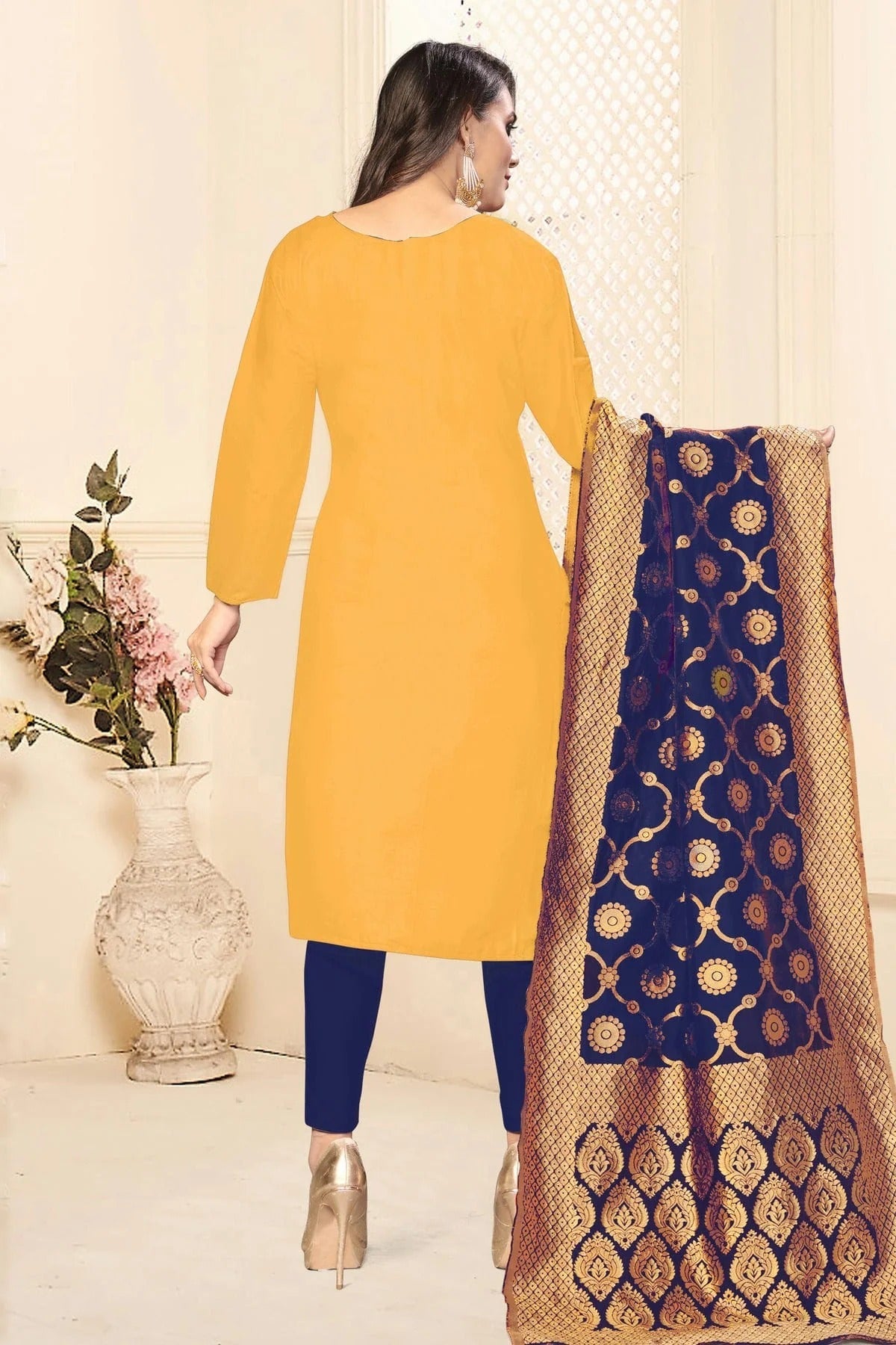 Yellow Colour Unstitched Jaam Cotton Fabric Straight Suit US1160913 A