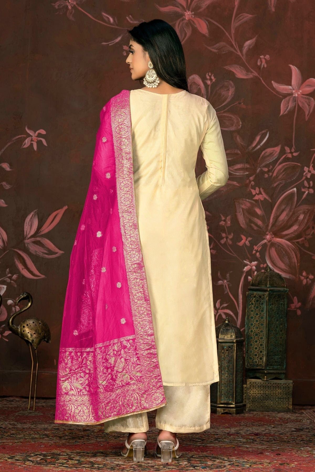 Yellow Colour Unstitched Organza Jacquard Straight Suit US1161269 A