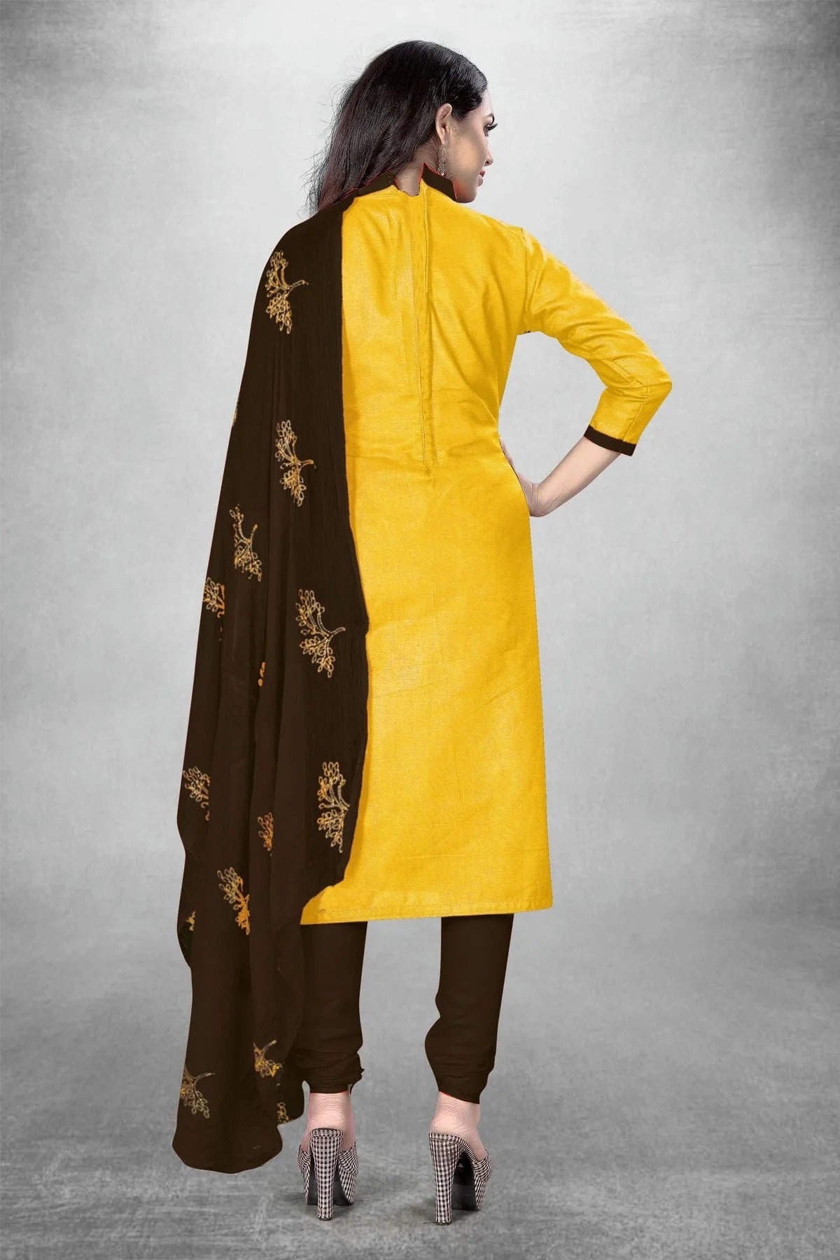 Yellow Colour Unstitched Slub Cotton Churidar Suit US1160750 A