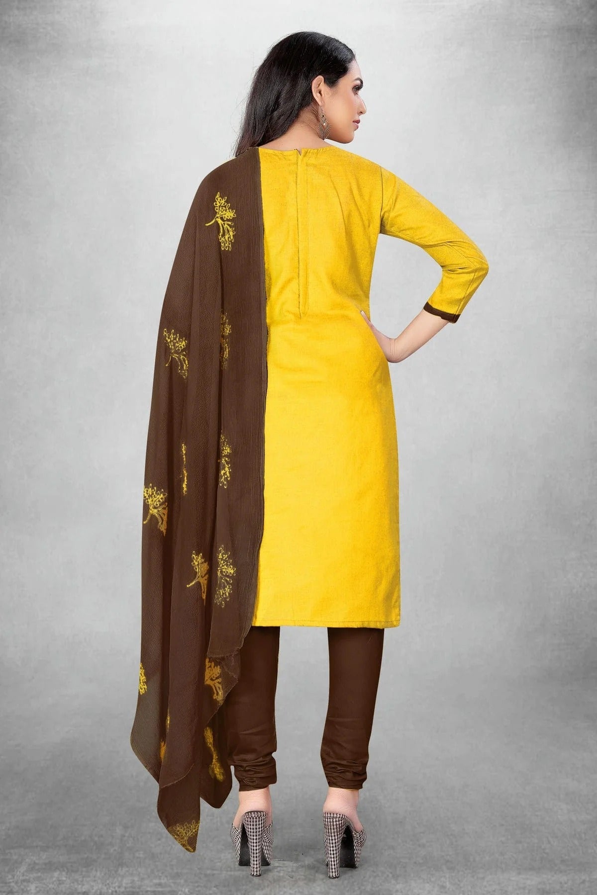 Yellow Colour Unstitched Slub Cotton Churidar Suit US1160754 A