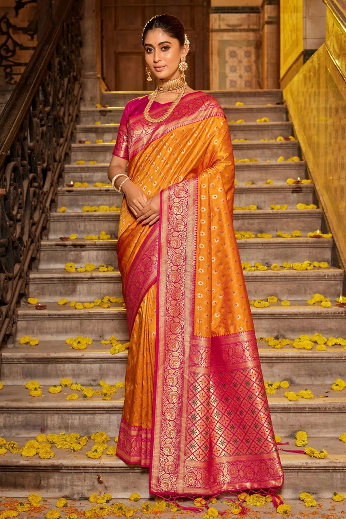 Yellow Colour Woven Work Banarasi Silk Saree SD1101507