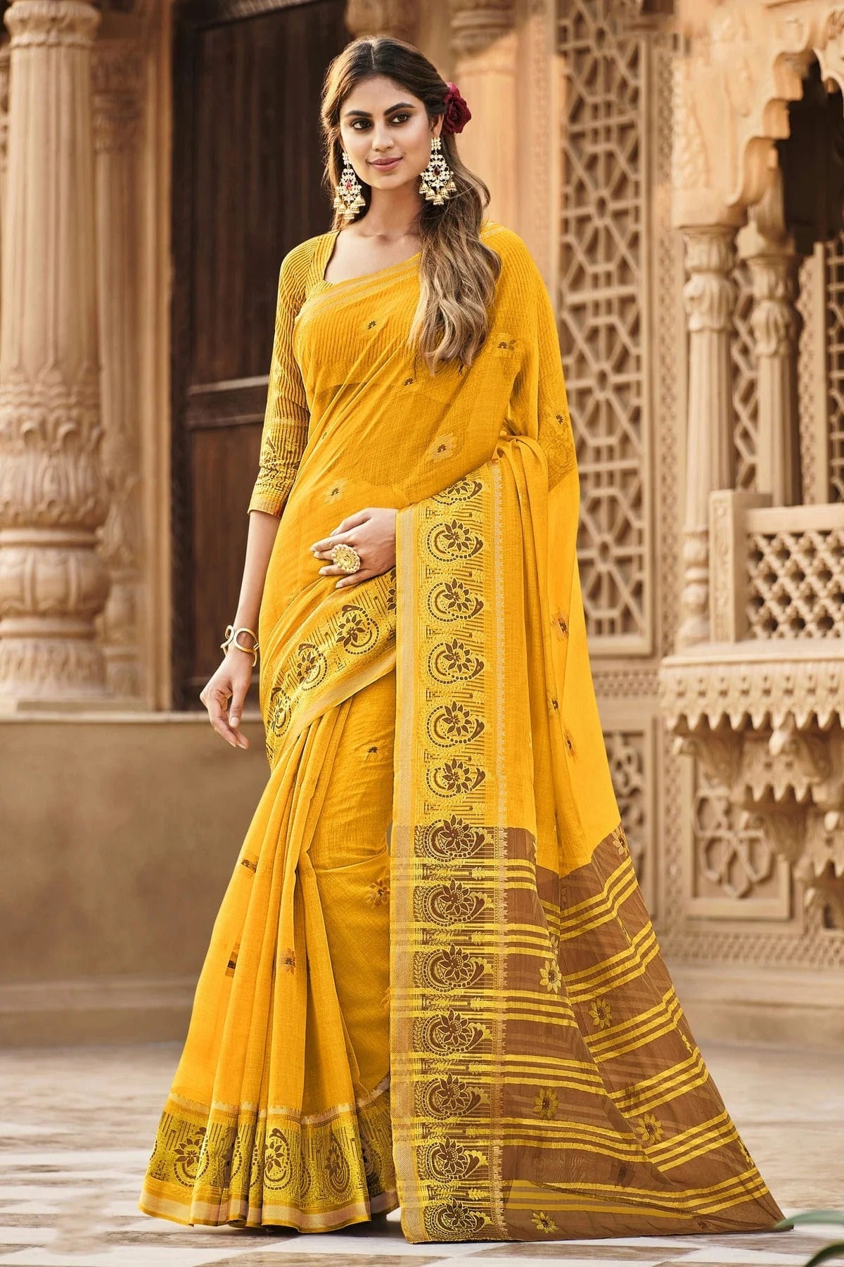 Yellow Colour Woven Work Cotton Saree SD1101287