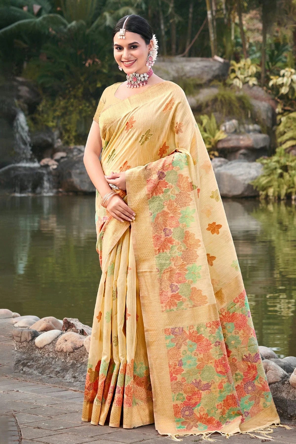 Yellow Colour Woven Work Cotton Saree SD1101674