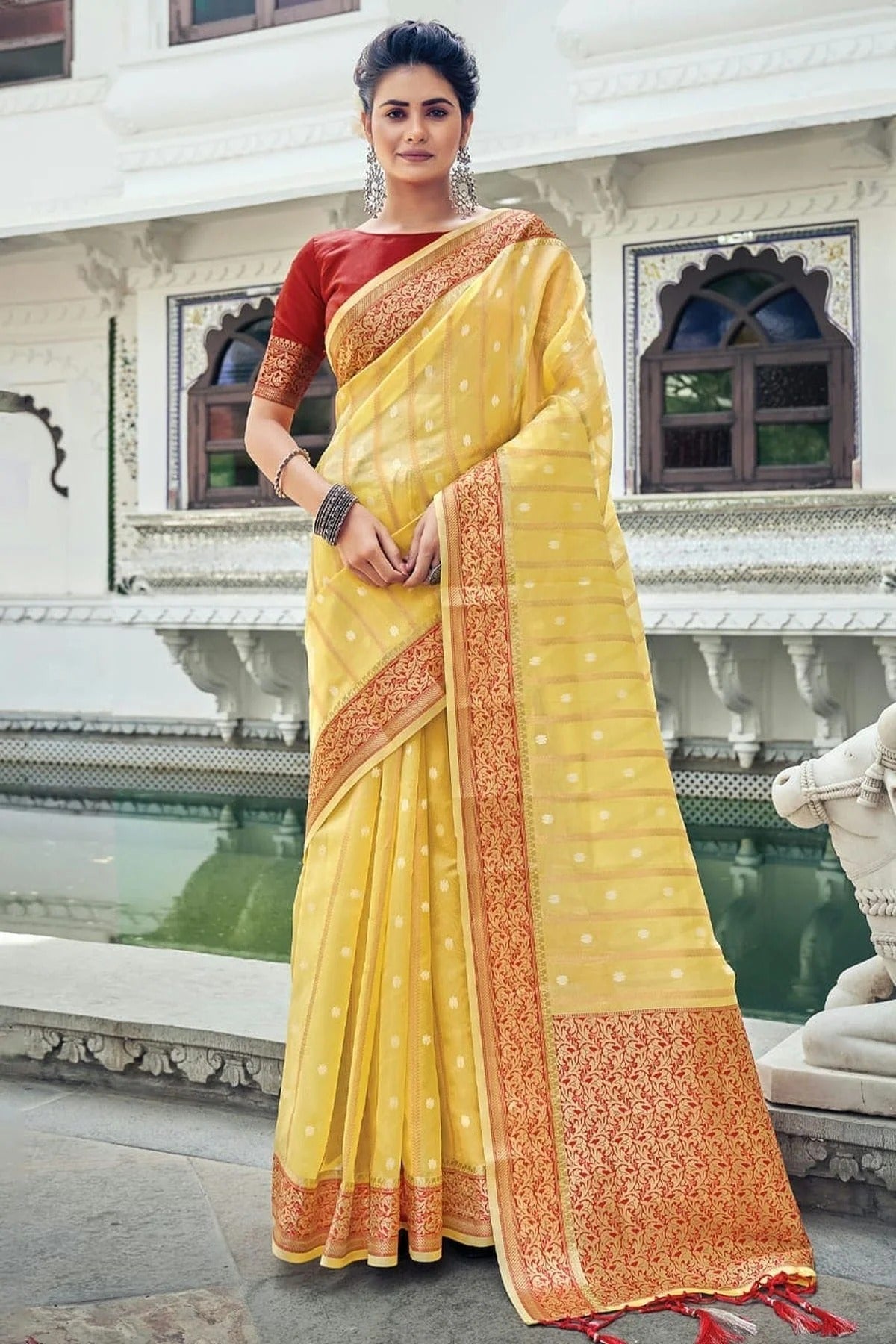 Yellow Colour Woven Work Organza Saree SD1101343