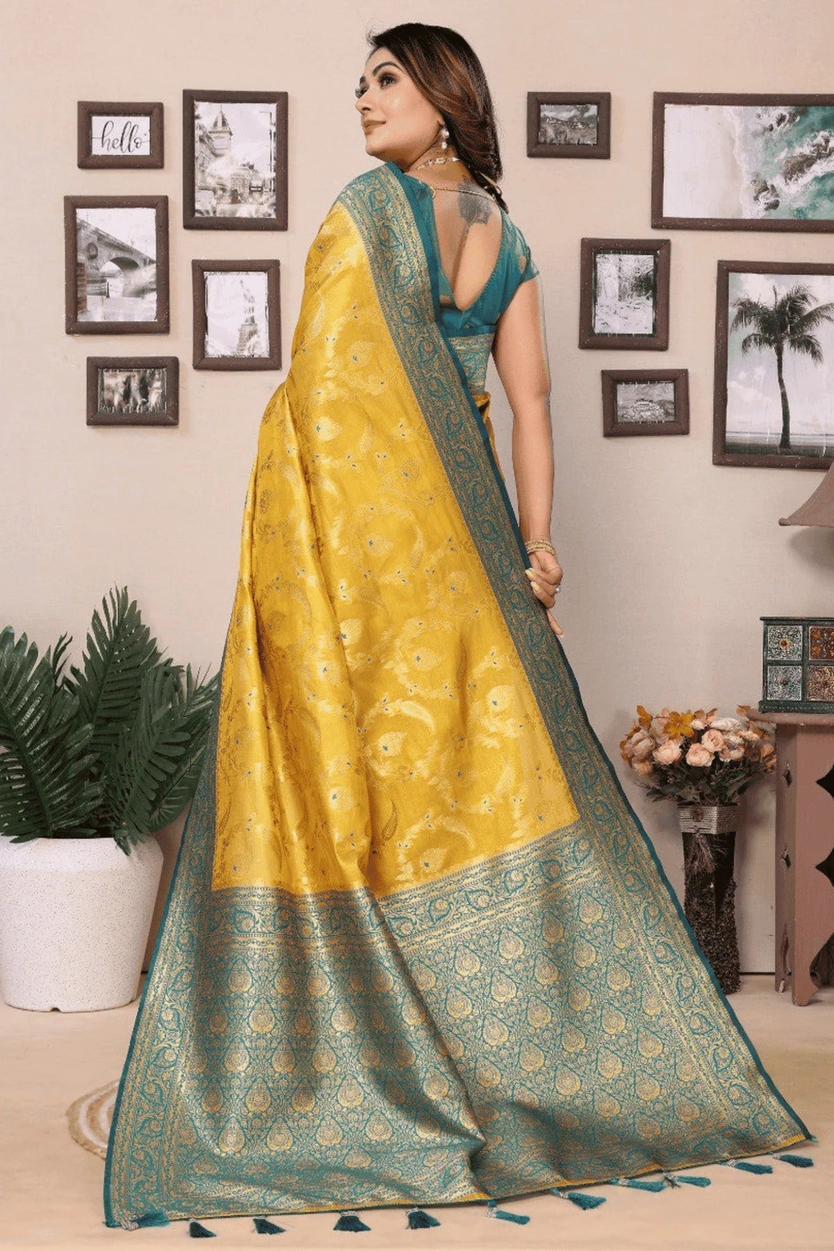 Yellow Colour Woven Work Pure Banarasi Tissue Silk Traditional Saree SD1250254 B
