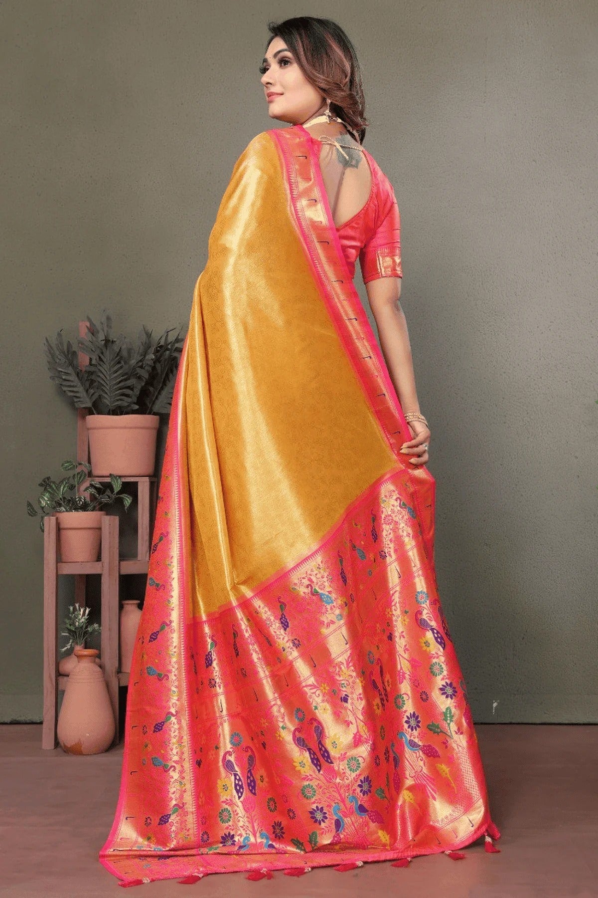 Yellow Colour Woven Work Pure Banarasi Tissue Silk Traditional Saree SD1250273 B