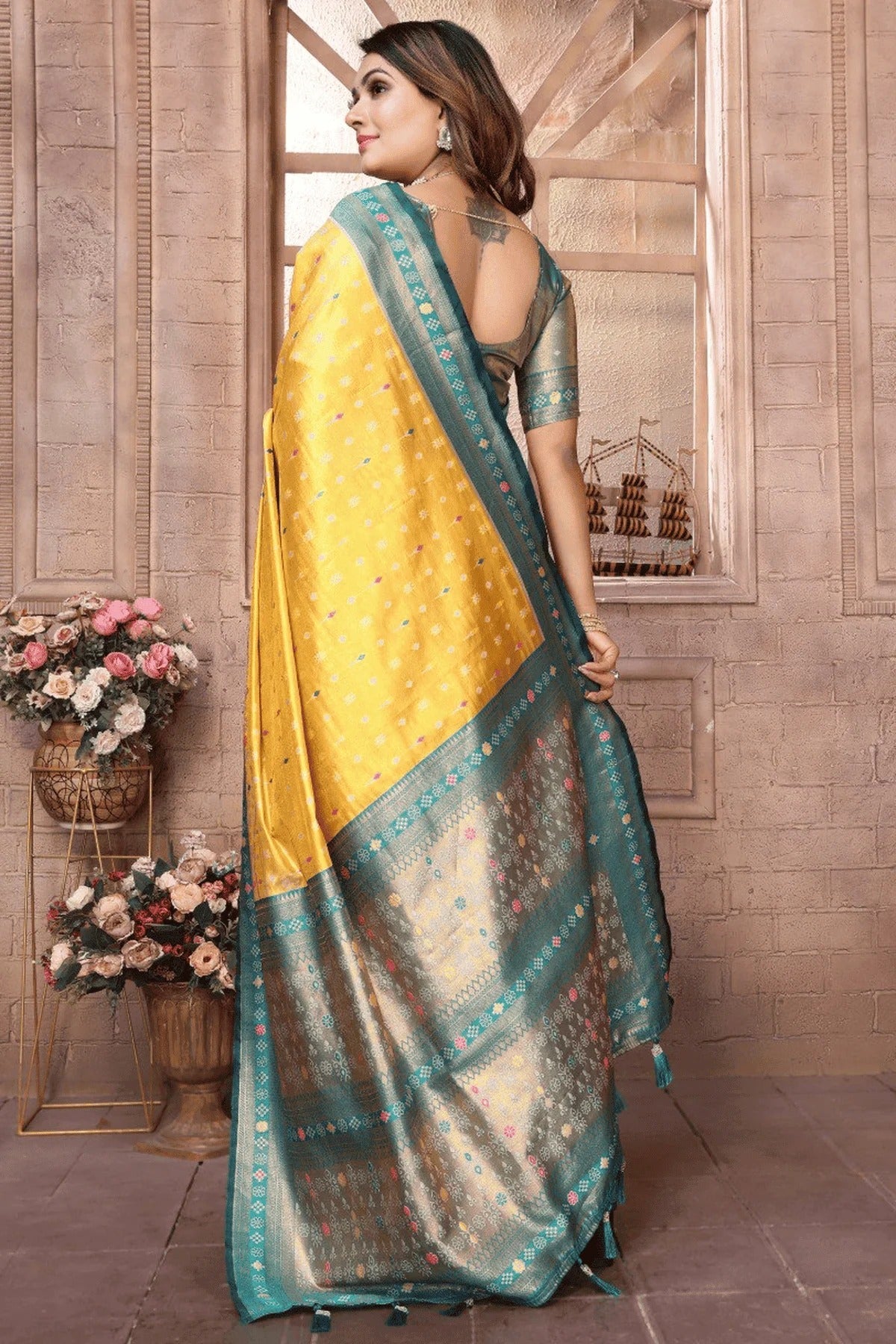 Yellow Colour Woven Work Pure Banarasi Tissue Silk Traditional Saree SD1250299 B