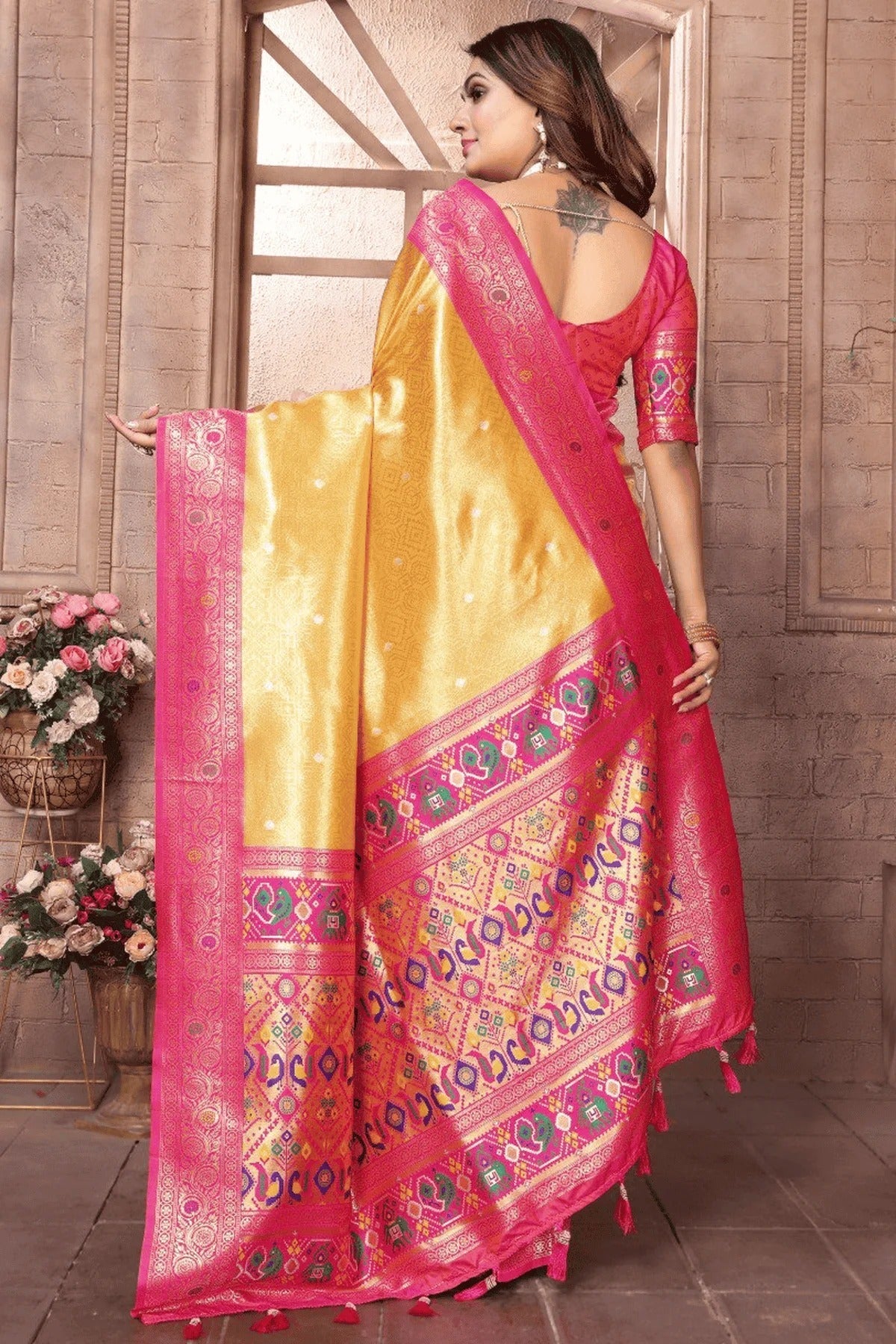 Yellow Colour Woven Work Pure Banarasi Tissue Silk Traditional Saree SD1250334 B